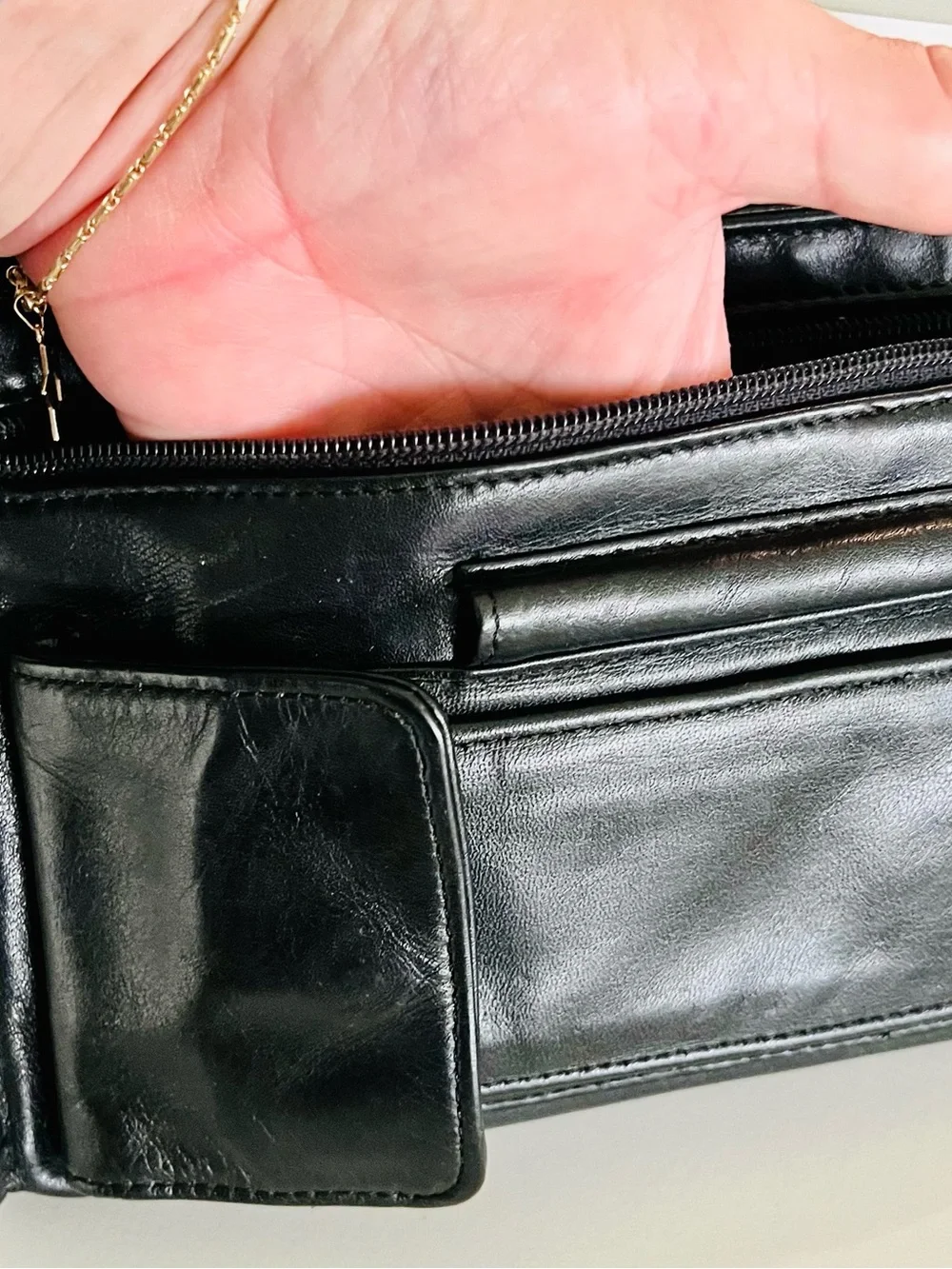 Vintage Satchi Black Genuine Leather Travel Organizer and Clutch Wristlet.